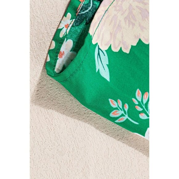 Green Floral Smocked Puff Sleeve Midi Dress For Women - Picture 10 of 12